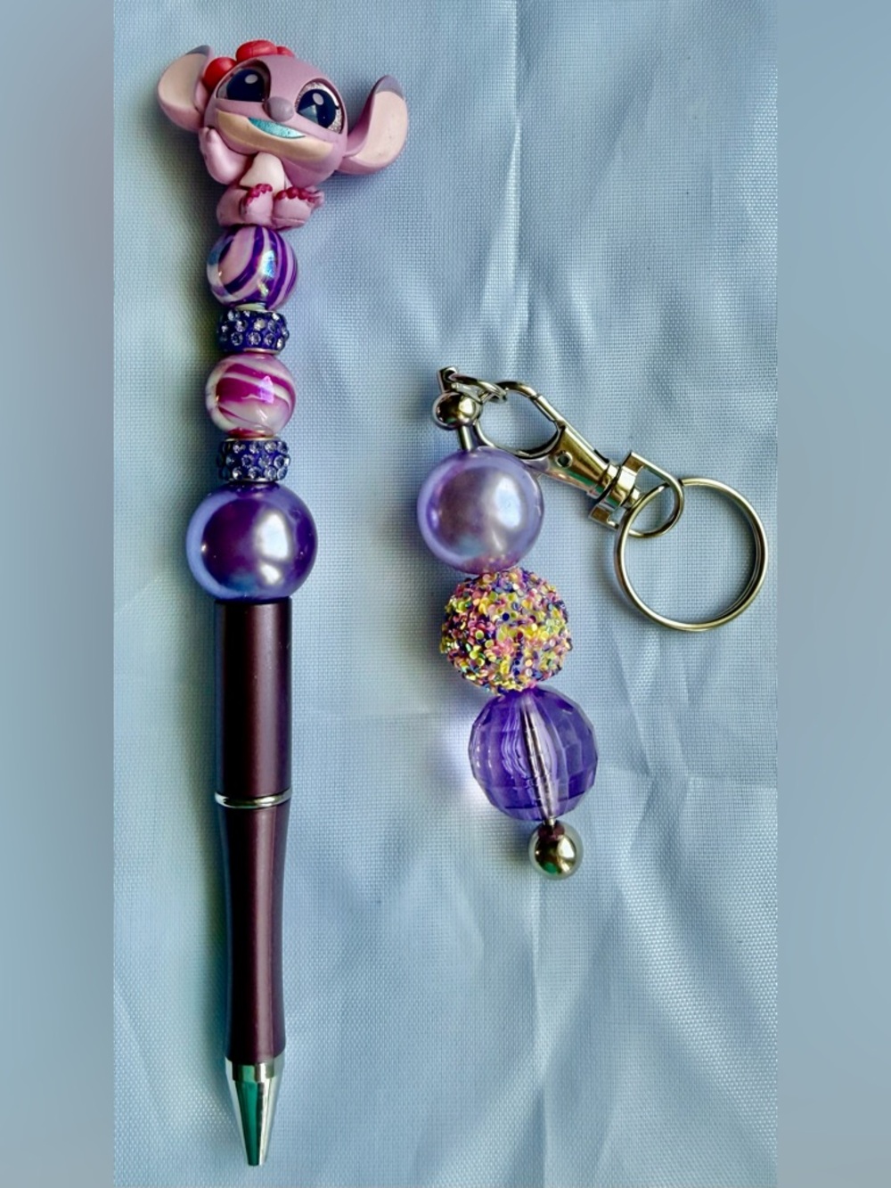Disney Angel Lilo Stitch Doorable Beaded Pen & Matching Keychain Gift Set